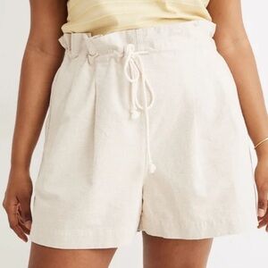 Madewell High Waist Cream Shorts Paperbag Drawstring Linen/Cotton Blend